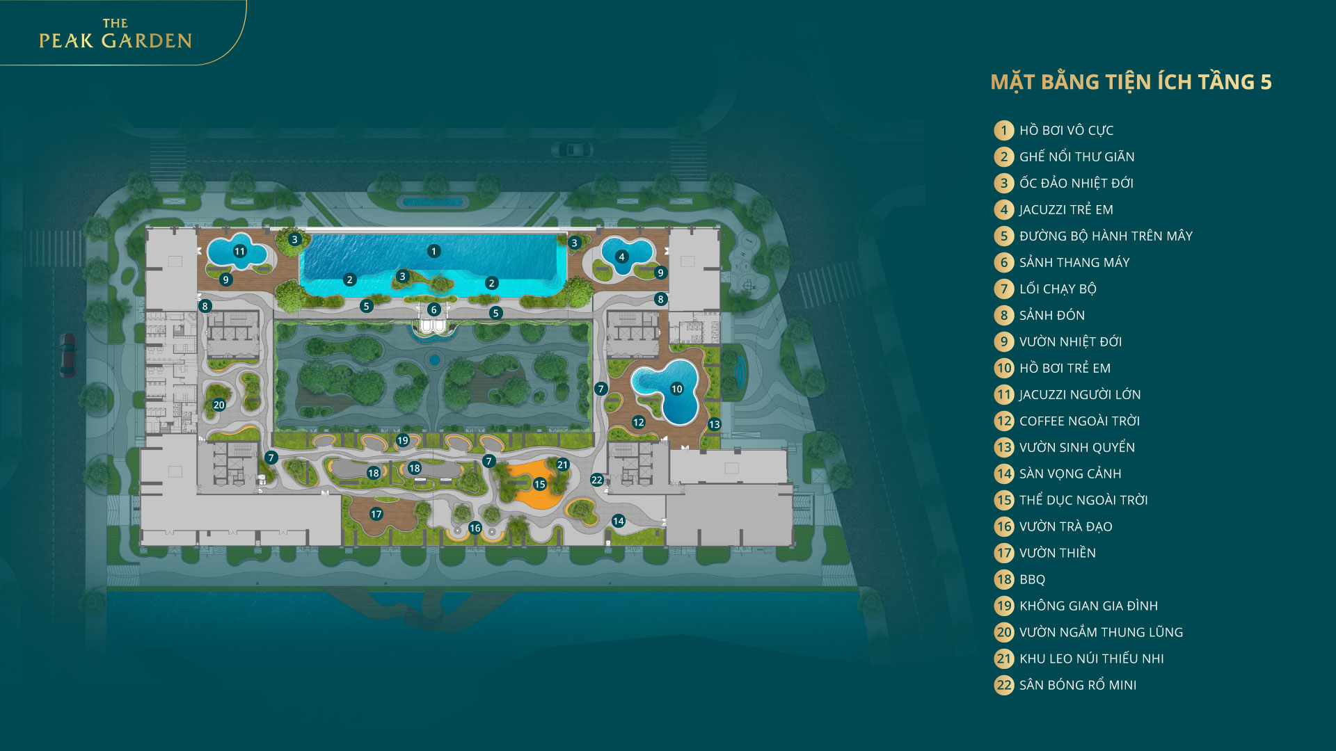 Mặt bằng tiện ích tầng 5 The Peak Garden