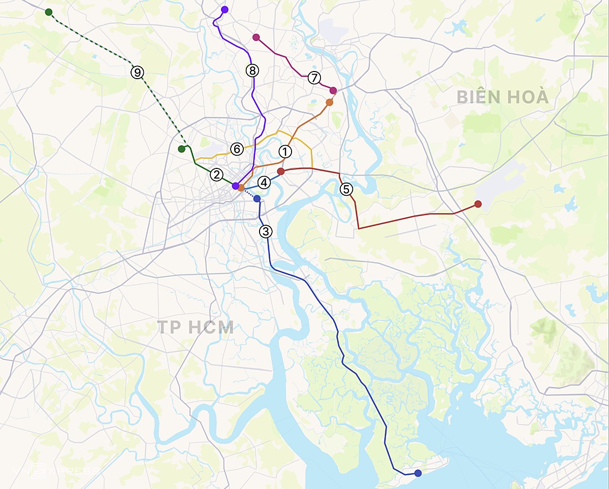 Bản đồ mạng lưới metro TP HCM dự kiến đến năm 2030